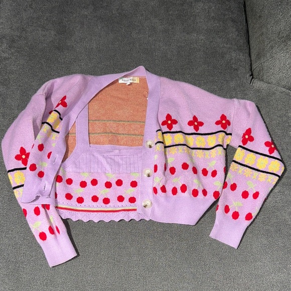 Hazel Moon Sweaters - Hazel Moon Y2K 2PC! Lavender & Floral Top + Cardigan DUO SET (size: Medium)